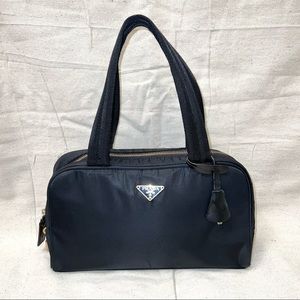Vintage Prada Logo Nylon Leather Tessuto Shoulder Bag Handbag Satchel Purse